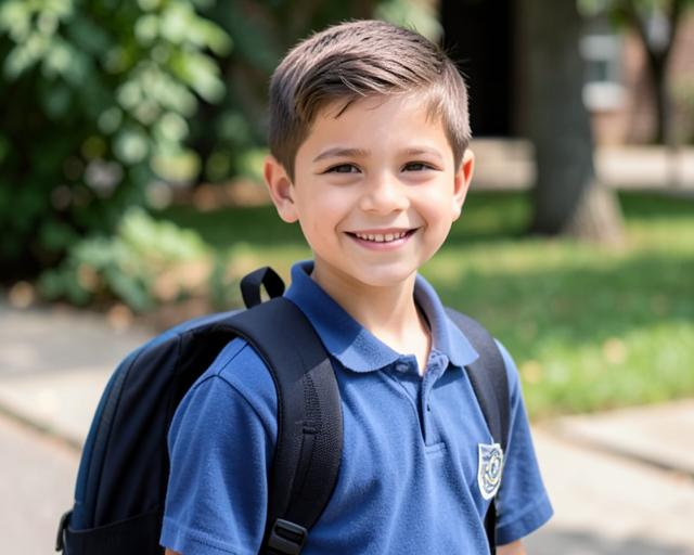 A young boy with a school backpack